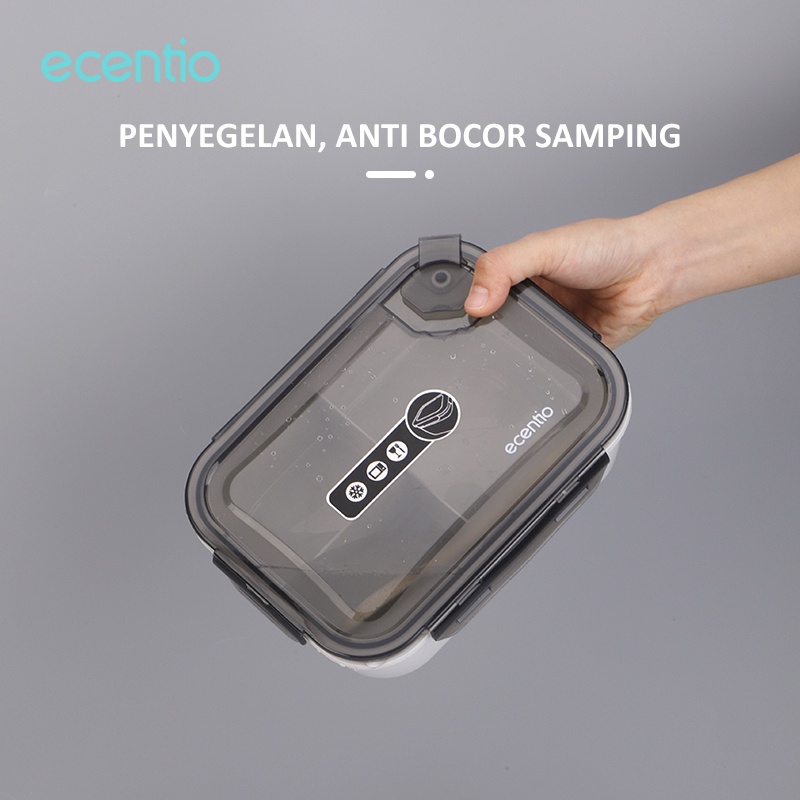 ecentio 1.3L tempat makanan kotak bekal makan dengan free sendok 3 grid lunch box BPA free misting tempat makan