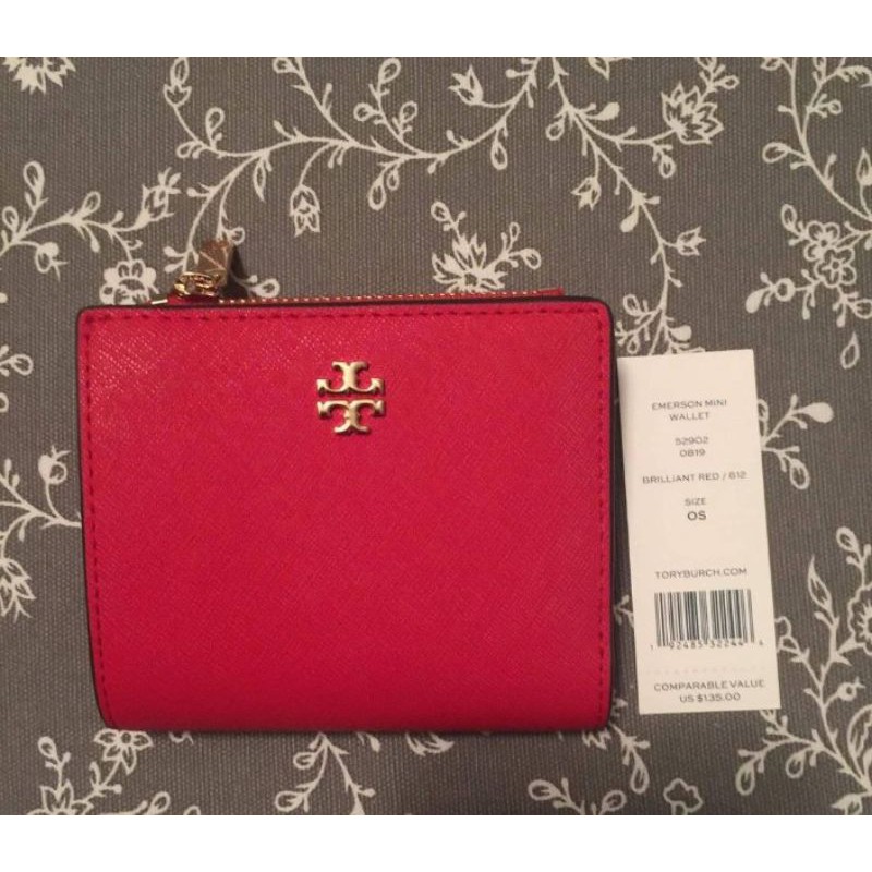 SOLD tory burch tb emerson mini wallet brilliant red original