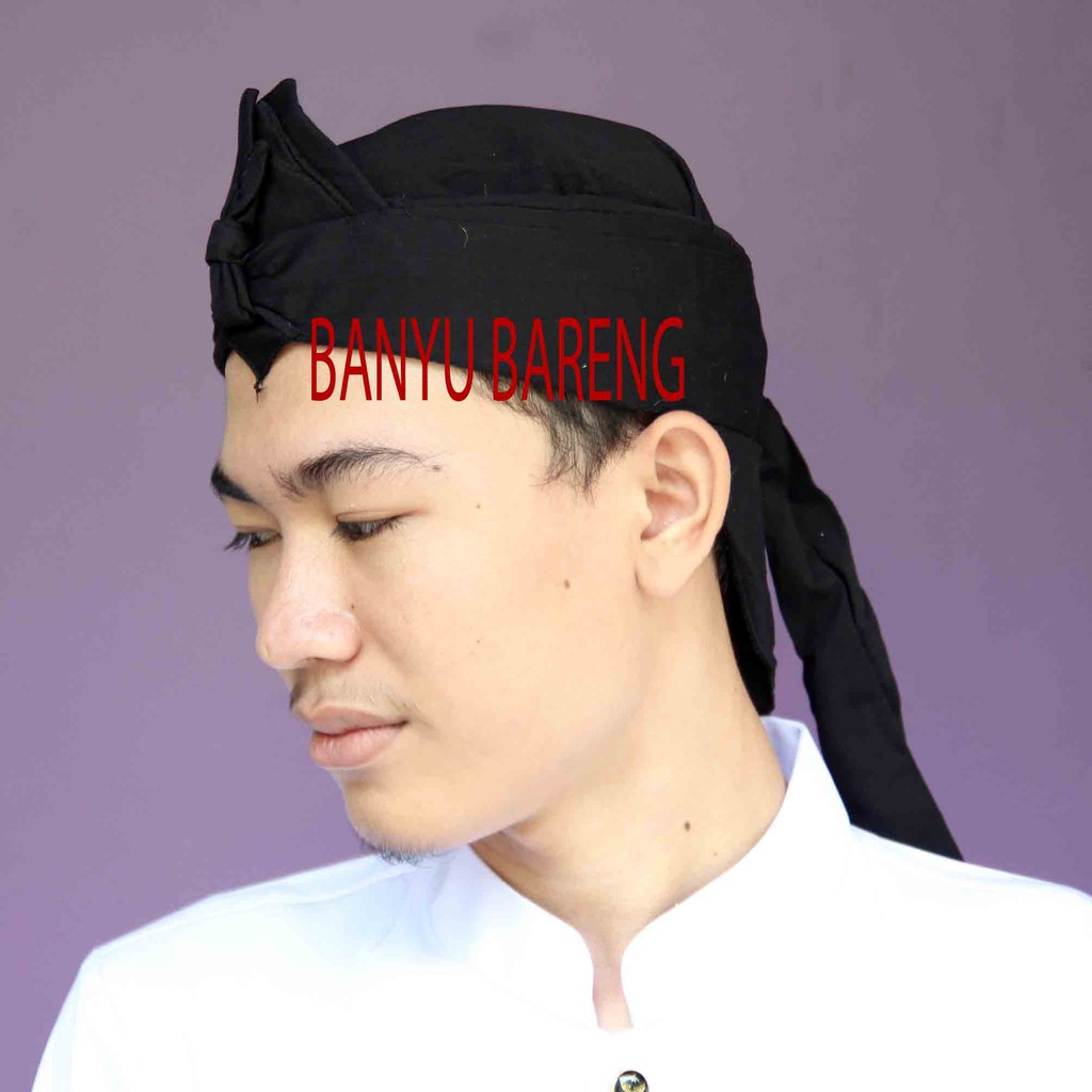 Blangkon Sunda Hitam Polos Kombinasi Putih - Blangkon Iket Kepala Sunda - Baju Adat - Ikat Polos