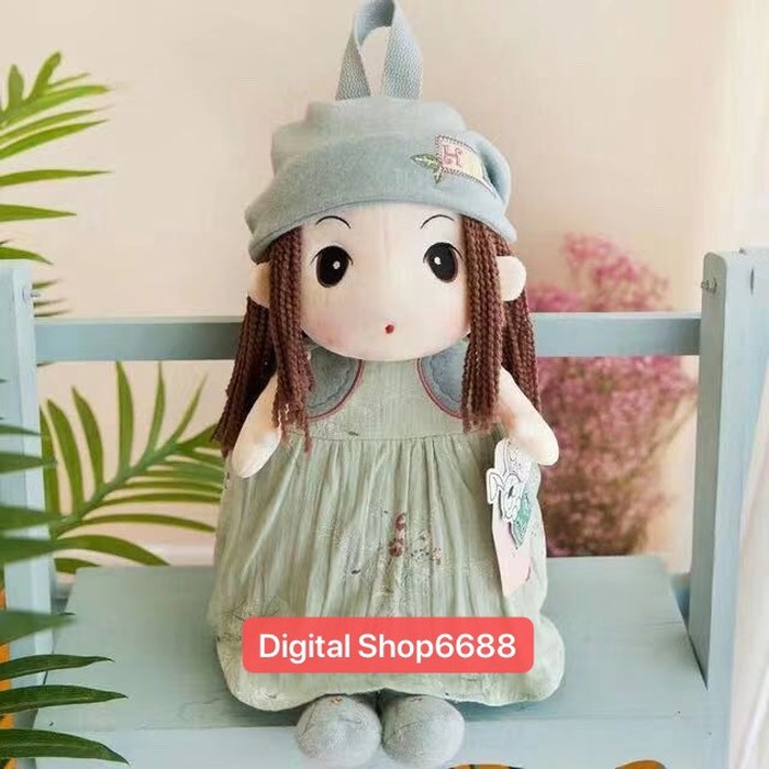 Tas Ransel Bulu Karakter Cewek Cute Tas Ransel Boneka Bulu Cewek Lucu - Biru Muda