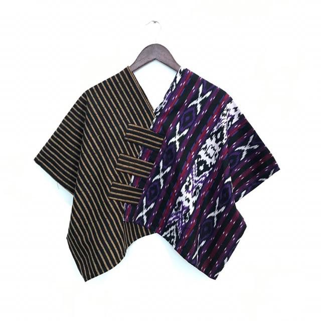 Blus Croptop Cropping Lurik Kombinasi Motif Tenun Baju Batik Kantoran Wanita Casual Formal Katun Warna-#5 (Ungu)