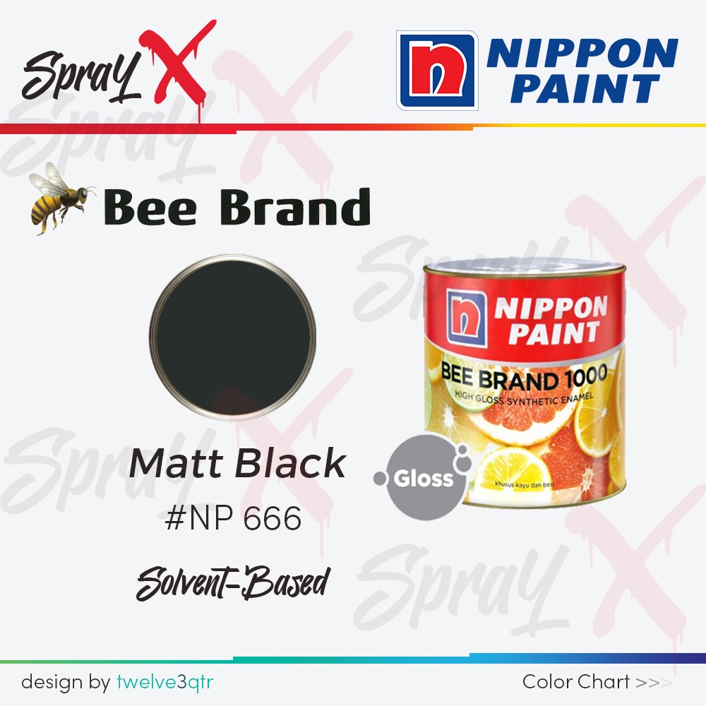 BEE BRAND 1000 MATT BLACK NP 666 / HITAM DOFF #NP666 100CC - CAT MINYAK NIPPON PAINT
