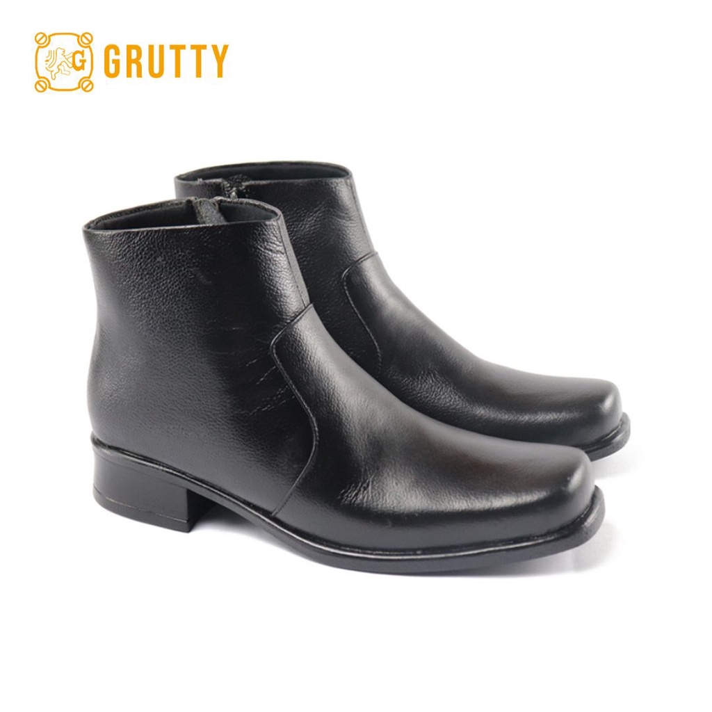 Sepatu Boot Wanita Kulit Asli Boots Premium Hak 3cm Grutty IN014 Hitam Pantofel Boots Tanpa Tali