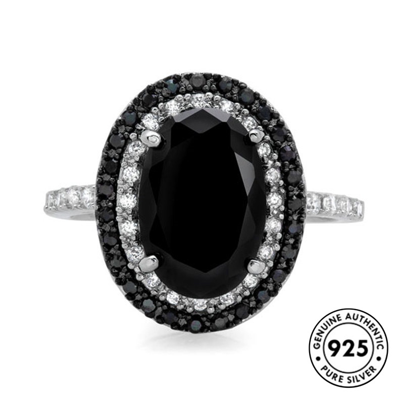 Cincin Berlian Hitam Bahan S925 Silver