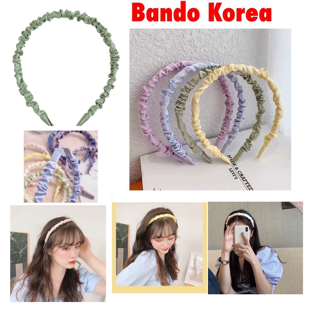 Bando Korea Aksesoris Rambut / Bando Kerut Korea / Bandana Scrunchie Satin / Bando Warna-warni