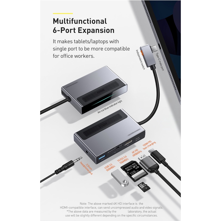 Multifunctional Type C HUB 6 in 1 Adapter untuk Ipad Pro, Macbook, Tablet, Handphone dan Laptop dengan Input Type C DA0G