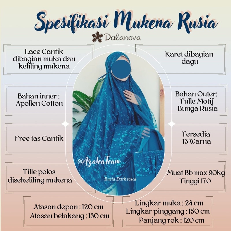 Mukena Rusia Dalanova Original Dewasa - Pakaian Sholat Tas Cantik Nyaman Mewah Ringan