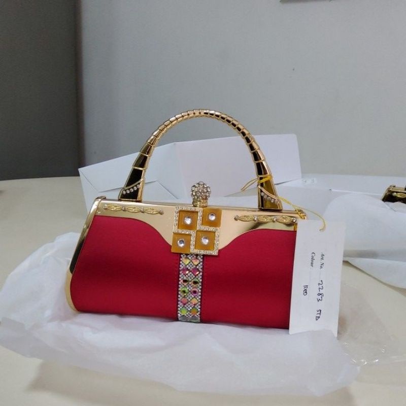 Tas Pesta Farnell 2284 / 2283 Clutch Kondangan Cantik Impor Satin Batu Permata