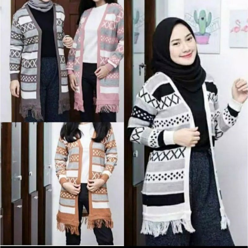 Cardigan Wanita Rajut Halus Long HINATA CARDY TRIBAL / Cardigan Rajut Wanita