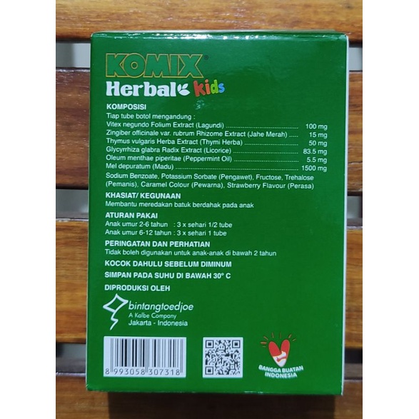 Komix Herbal Kids Rasa Strawberry / Obat Batuk Anak / Batuk Berdahak