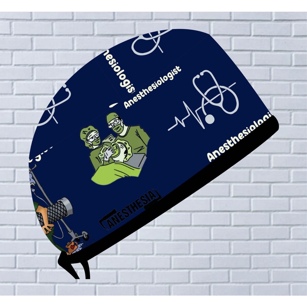 Topi Medis / Scrub Hat / Surgical Cap Printing Motif Anesthesia