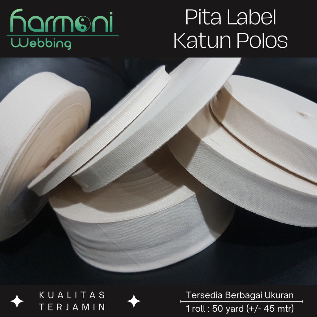 

Pita Label Katun Polos Ukuran 1cm 1,5cm 2cm 2,5cm 3cm 4cm 5cm Panjang 45M