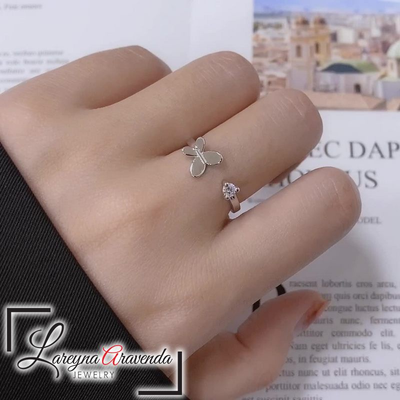 Cincin Korea Wanita Perak S925 Model Butterfly Crystal Ring CC011