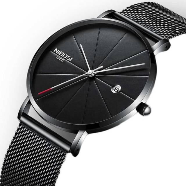 Jam Tangan Pria Tipis Original NIBOSI Ultra Thin 2321 Anti Air Hitam