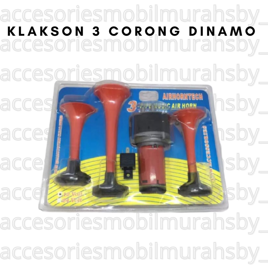Klakson Telolet 3in1 Terompet 3 Corong Dinamo + Relay Fungsi Ke Motor dan Mobil 12volt dan 24volt