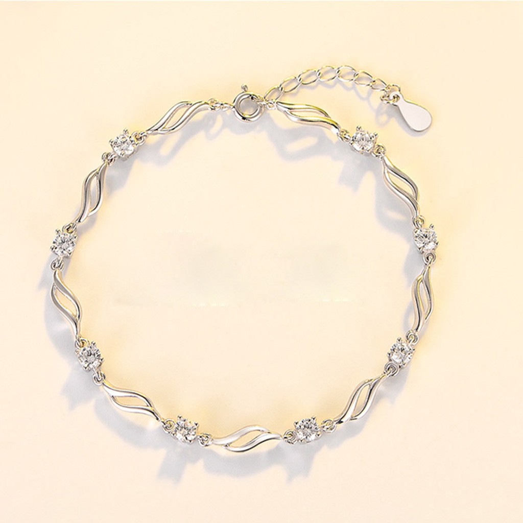 925 gelang perak murni untuk wanita gelombang air dengan berlian gelang perhiasan fashion