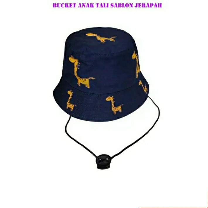 Bucket Anak Tali Sablin Jerapah// Bucket Anak Sablon Jerapah// Topi Bucket Anak Sablon kartun Ada Talinya// PURANGSAKATO_SHOP.