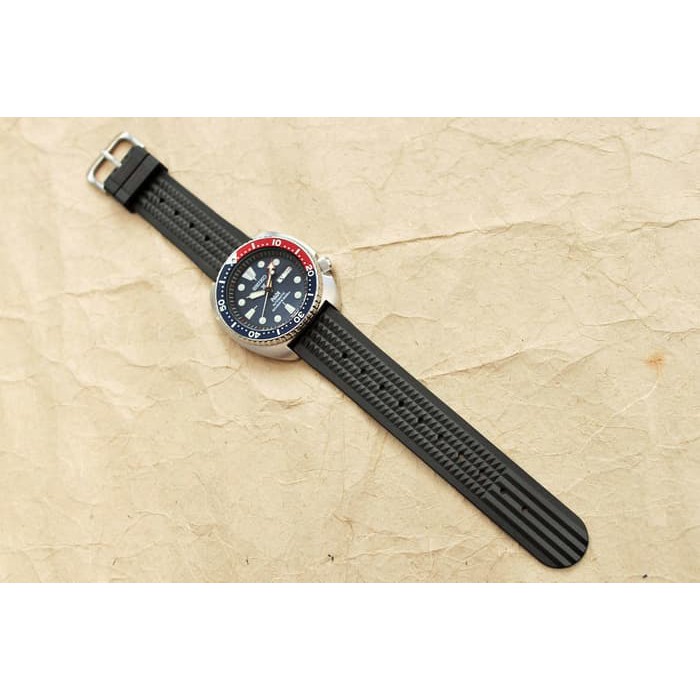 22mm Waffle rubber strap SEIKO 6105 diver black / hitam SKX007 6309