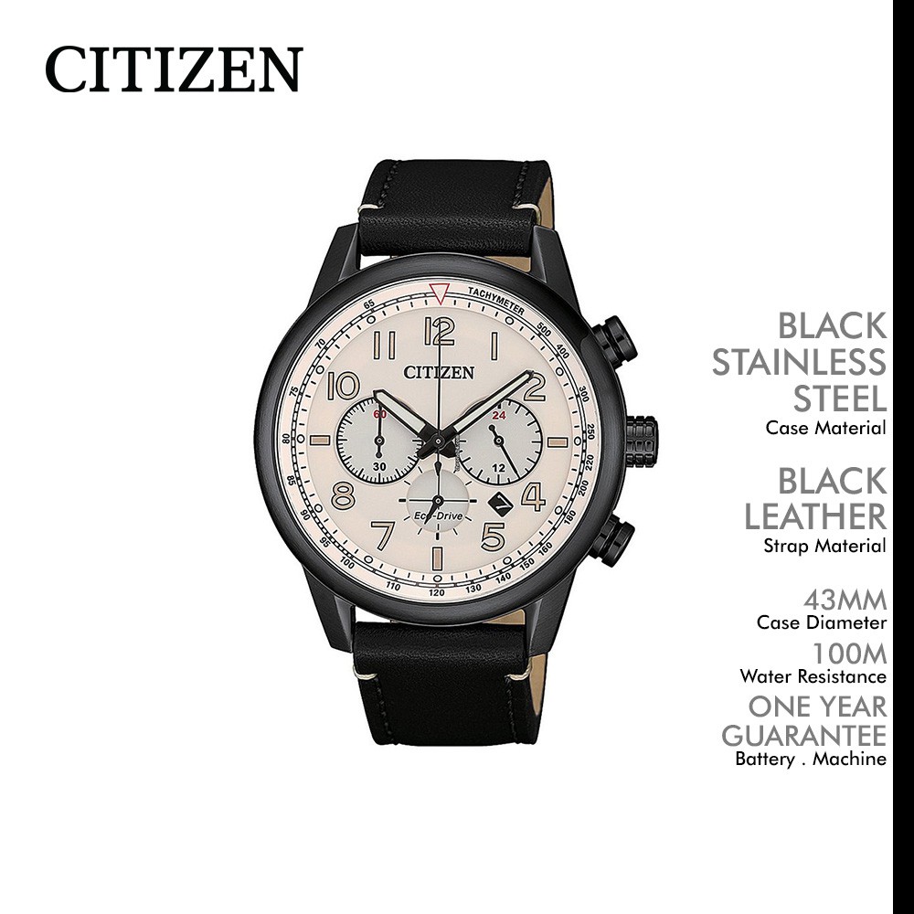 Jam Tangan Citizen Pria Original Eco-Drive CA4425-10X White Dial with Black Leather Strap