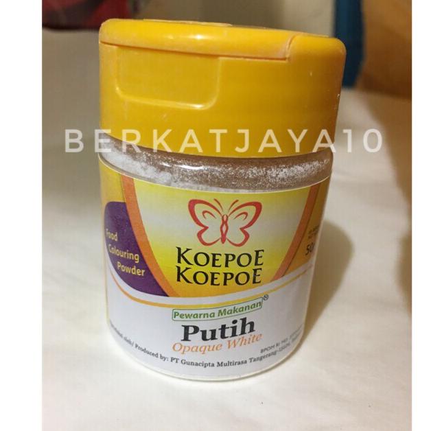 

Pewarna Makanan Putih Opaque white Koepoe koepoe kupu kupu 50 Gram TERLENGKAP Kode 1104