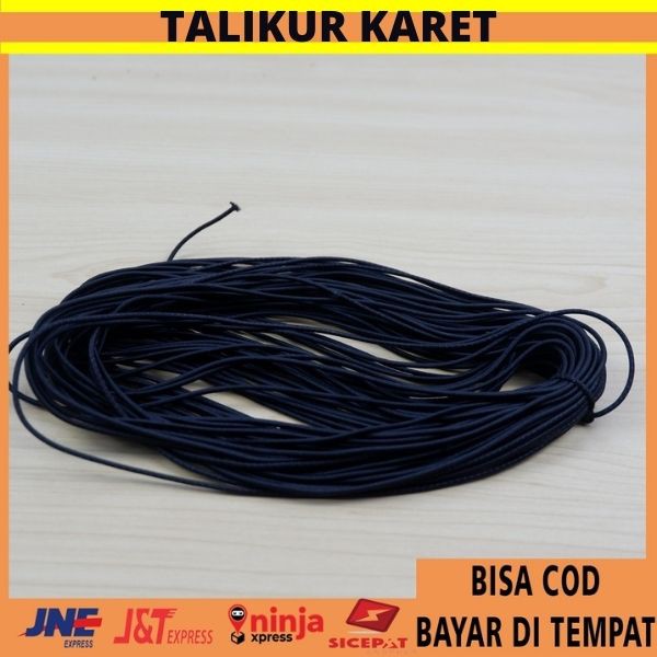 Tali Sengkelit Per-roll Talikur Karet Hitam 27meter TermurahKaret Masker Tali Jaket Kancing Bisa COD