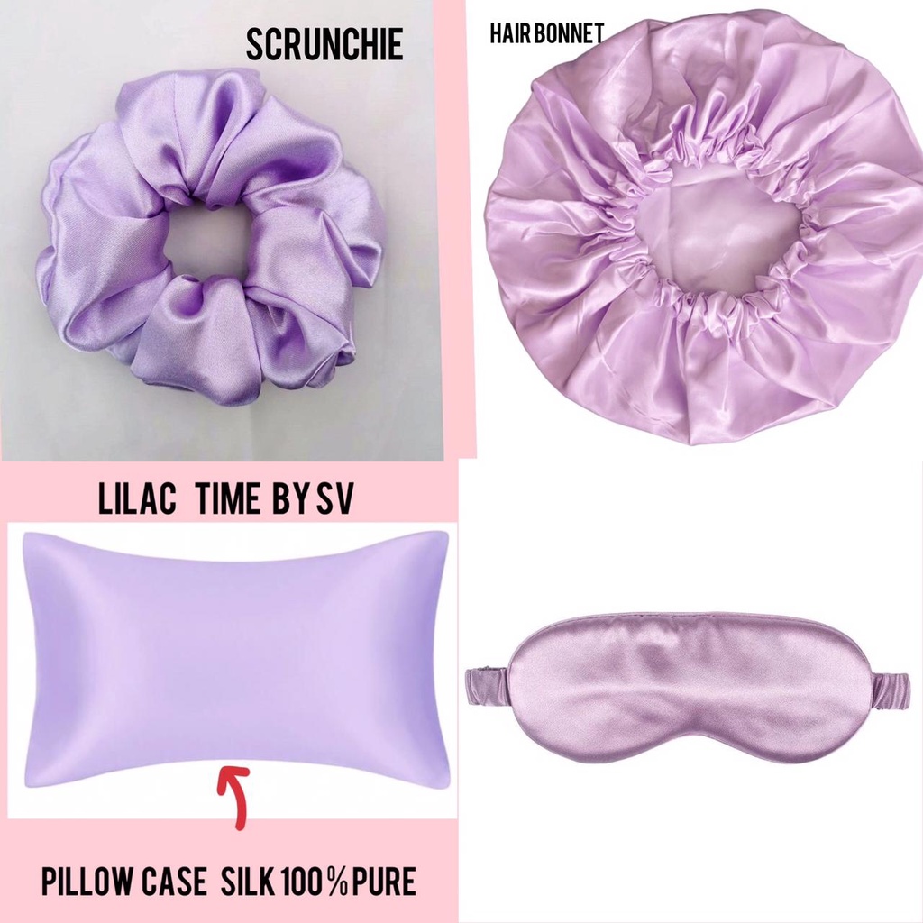 PAKET BOX HAMPERS SATIN SILK PILLOW CASE + SCRUNCHIE + HAIR BONNET BY SV / SLEEPING CAP BONNET /HAIR CAP / HAIR BONNET SATIN