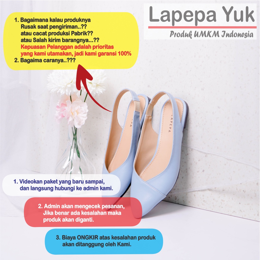 LAPEPA YUK - Sepatu Flat Shoes Wanita FREYA Untuk Kerja kantor Spatu Flatshoes Cewek Kuliahan Jalan Santai Casual Empuk Slop Lancip Warna LIGHT BLUE Kasual Biru Strap Tali Selop Belakang Premium Original Kekinian Terbaru Shoes ORI Mall Official Store