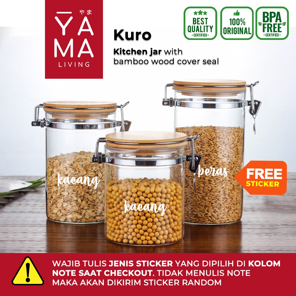 YAMA KURO Seasoning Bamboo Jar Toples Kaca Kedap Udara Tempat Bumbu Dapur Bambu Borosilicate Glass