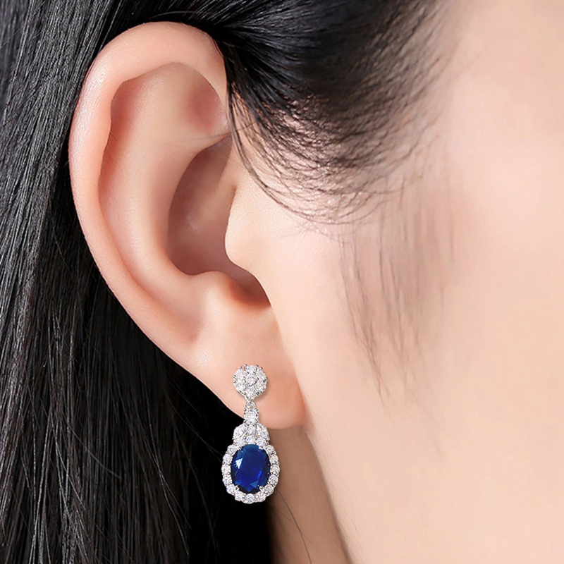 Fancyqube Anting Dangle Cubic Zirconia Biru / Putih Untuk Wanita