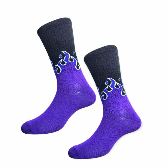 KAOS KAKI OLDSCHOOL SKATE HYPE MOTIF FLAME API UNGU HITAM