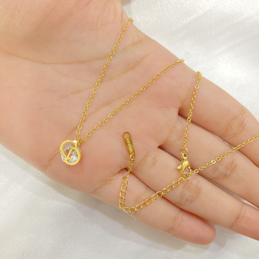 Kalung Titanium Wanita Liontin Permata Anti Karat Anti Alergi