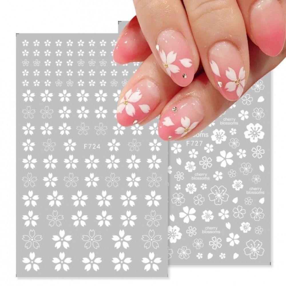 MXBEAUTY Bunga Sakura Stiker Kuku Es Kamelia Musim Semi Kuku Kecantikan Kaca Bunga Hiasan Kuku Manicuring Sticker DIY Nail Art Dekorasi