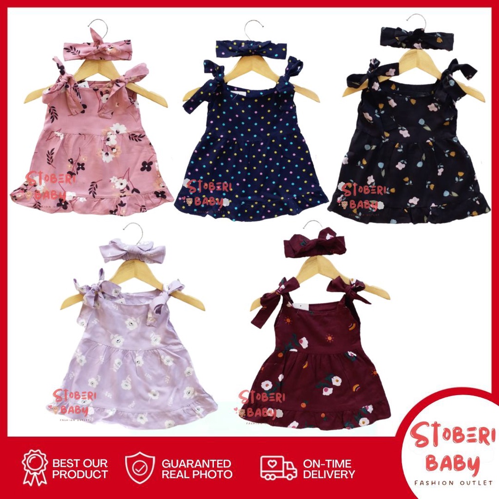 stoberi baby - BBB DRESS MAUREEN dress anak perempuan bayi motif bunga lucu free headband PART 2