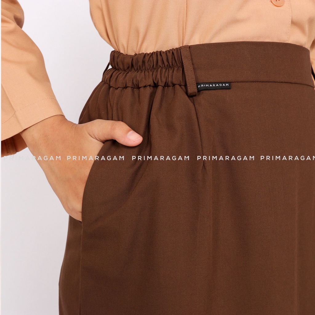 Primaragam Rok Pramuka Sma Span Panjang Belah Belakang Coklat Cokelat Pinggang Karet Smp