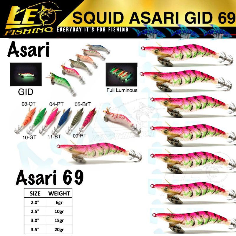 ASARI SQUID JIG PANCING CUMI CUMI 2.0 2.5 3.0 3.5MOTIF TIGER WARNA ORANGE GREEN BLUE PINK DAN RED