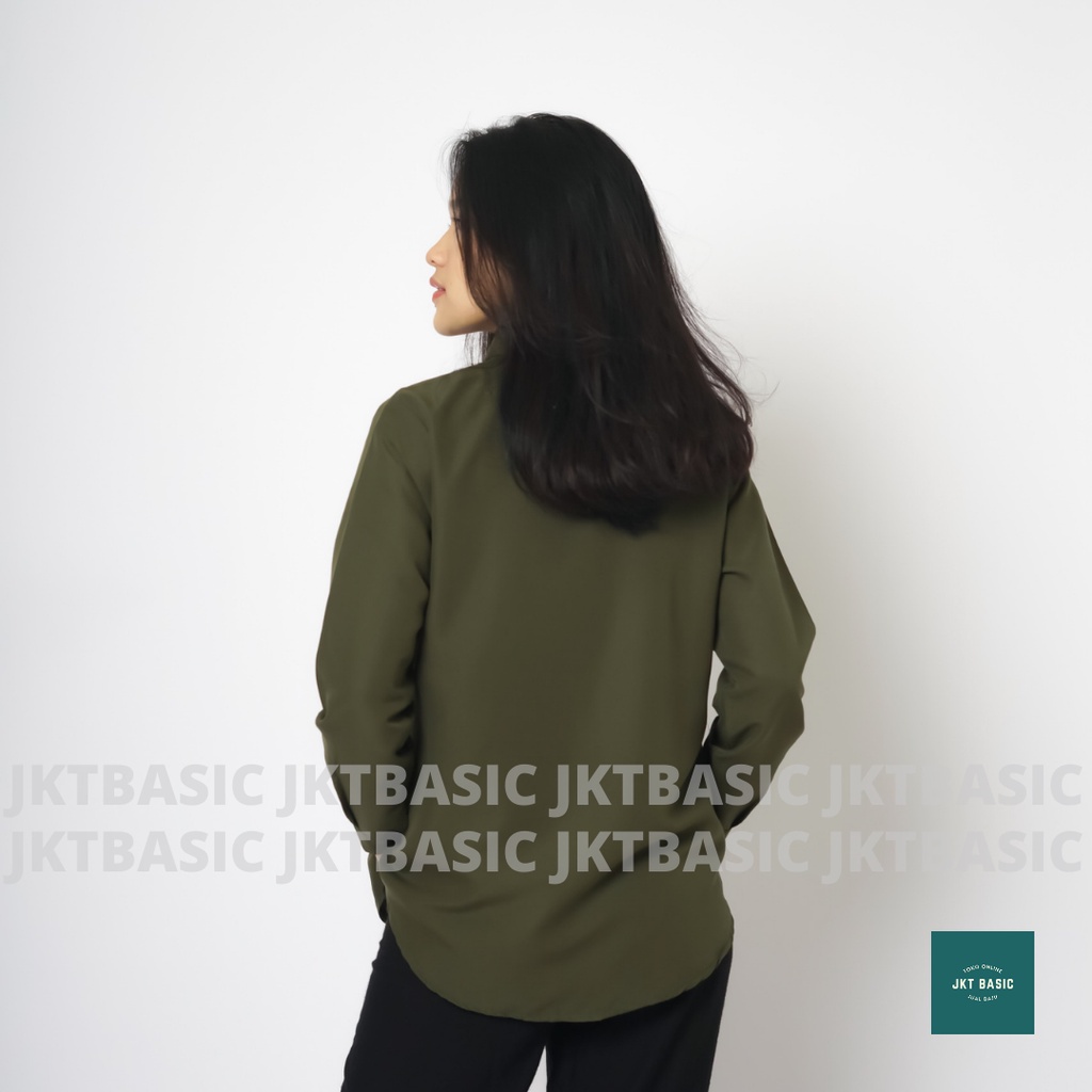 Kemeja Wanita Kasual Lengan Panjang Oversize Hijau Army-3
