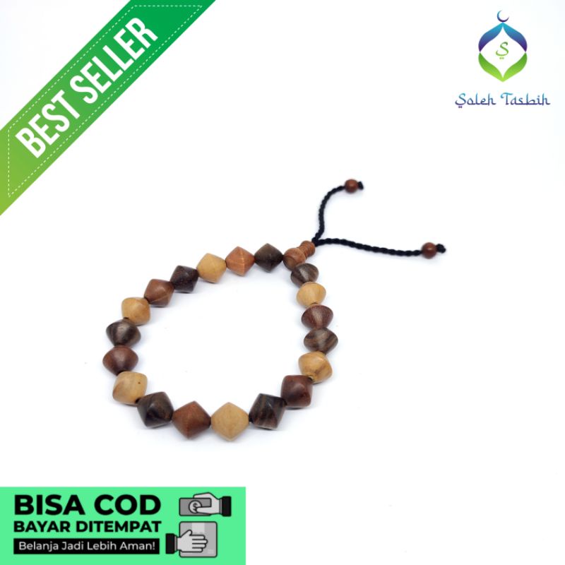 Gelang Kayu KDS(Kalimasada, Dewandaru, Setigi) Size 10mm, Butiran Motif Wajik