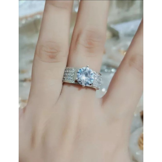 CINCIN DEWASA PERMATA SATU SILVER MEWAH LAPIS BERLIAN PERHIASAN WANITA PREMIUM