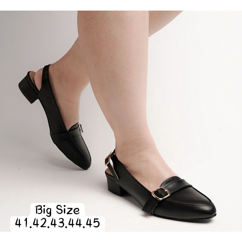 Sandal Flat Makazi Wanita Big Size 41-45 Black / Sepatu Flat Gladiator Formal Kulit Hitam, 41