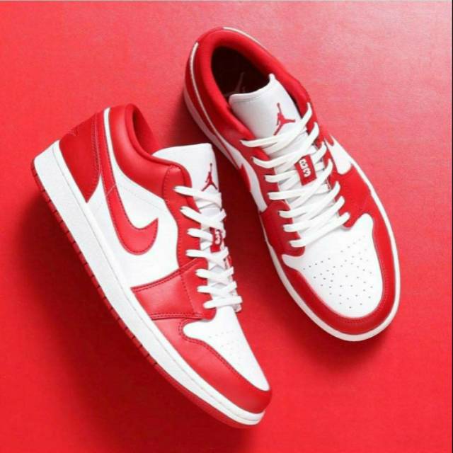 Sepatu Nike Air Jordan 1 Low "Gym Red" White Merah Putih Premium