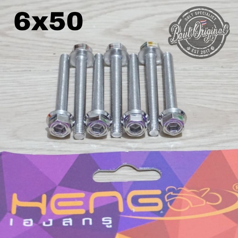 baut probolt 2kunci 2 kunci stainless 6x50 drat 10 panjang 5 cm original heng thailand silver