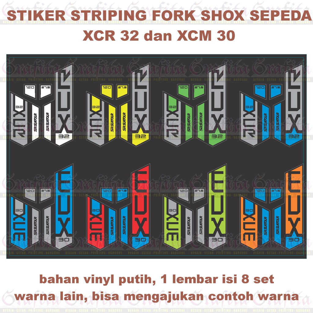 (1lbr = 8set) Stiker Striping Fork Shox XCR 32 dan XCM 30