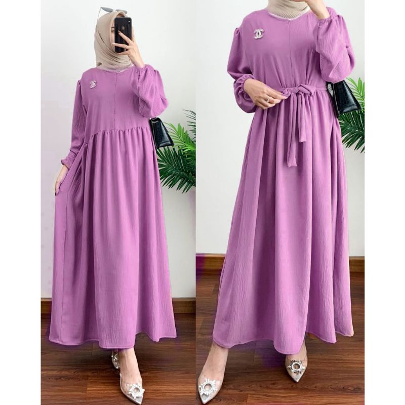Orimoza Maxi Dress Wanita Rayon Crinkle Busui-BIVAN CRINKLE PLUM