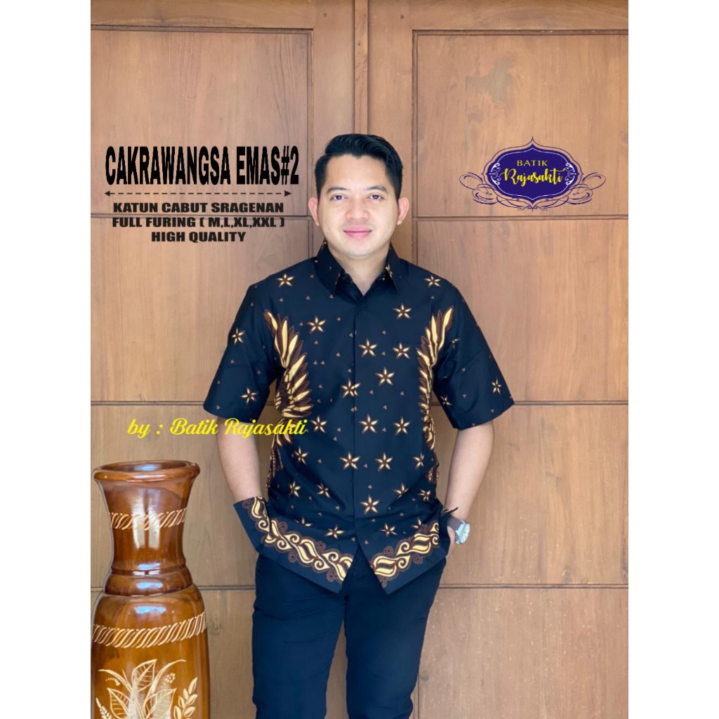 CAKRAWANGSA EMAS 2 Atasan Baju Kemeja Batik Pria Lengan Pendek PREMIUM Katun RAJASAKTI SOLO