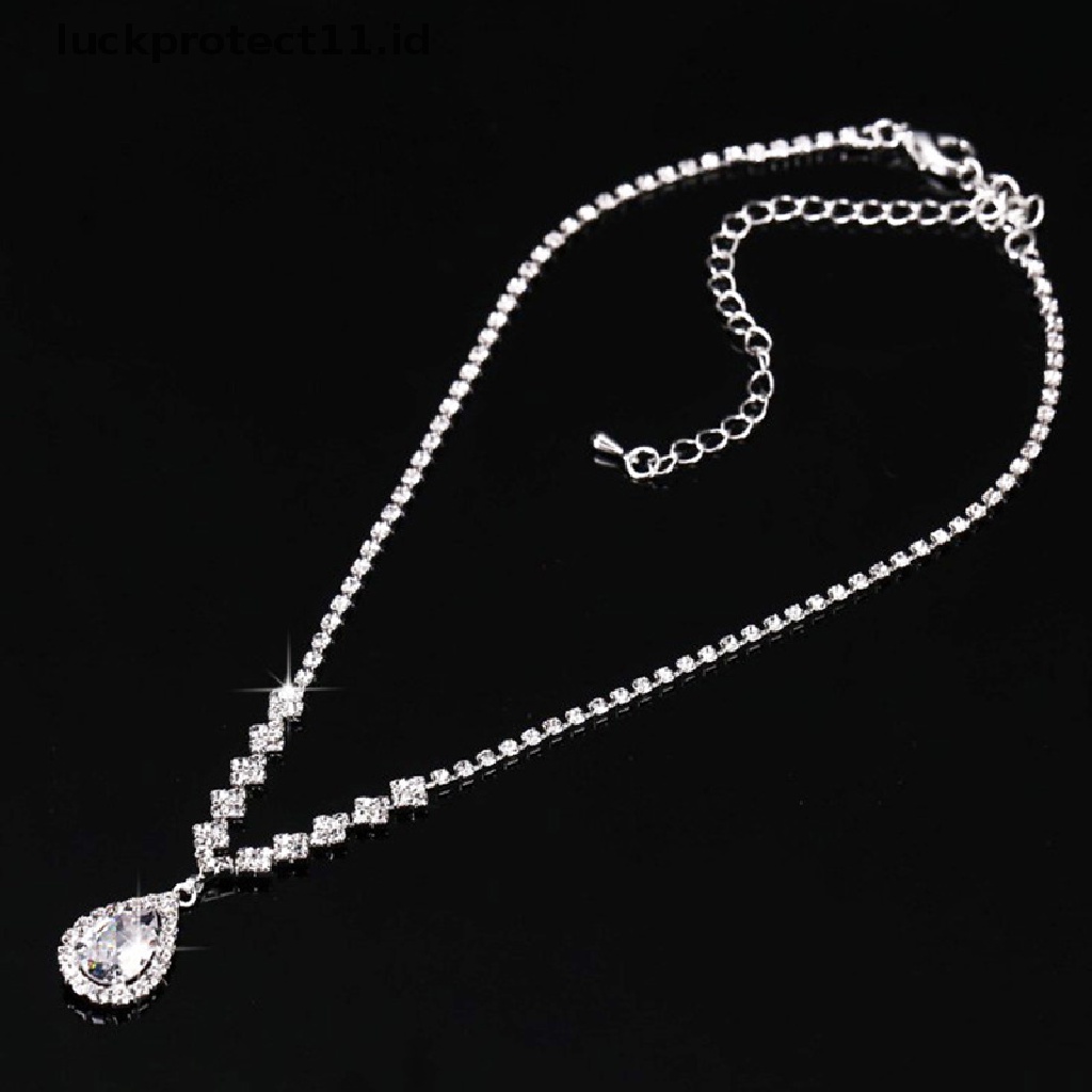 &lt; Luckprotect11. &lt; LuckproteksiSet Perhiasan Kalung Anting Kait Kristal Bentuk Tetesan Air Gaya Vintage Untuk Wanita