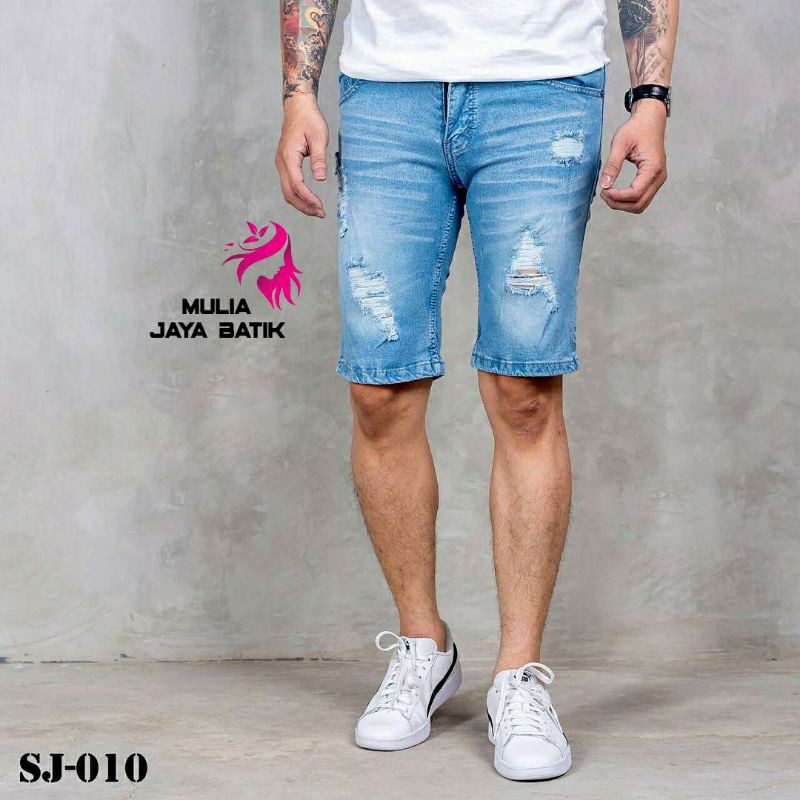 Sobek Pendek Jeans - Celana Jeans Pendek Sobek Pria - Jeans Sobek