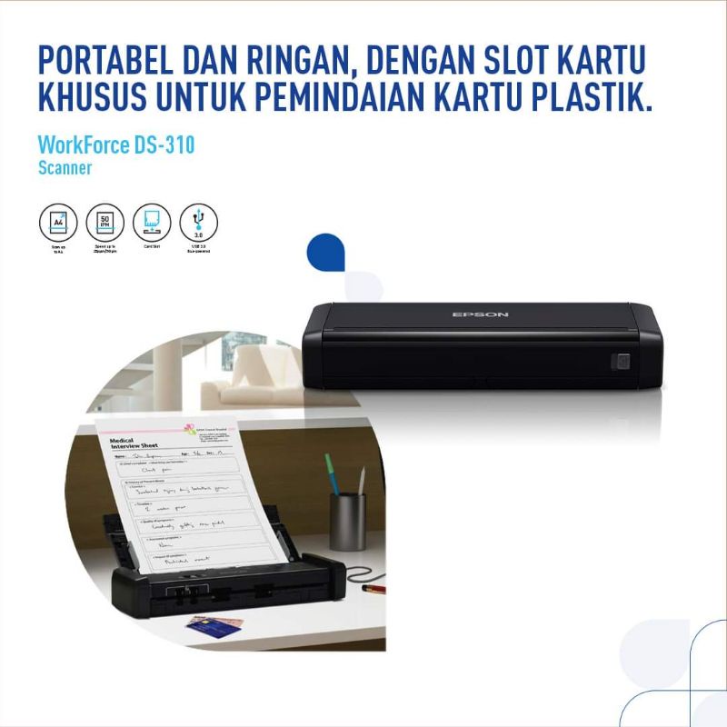 Epson WorkForce DS-310 Portable Sheet-fed Document Scanner / A4 Portable Sheet Fed Colour Scanner DS310