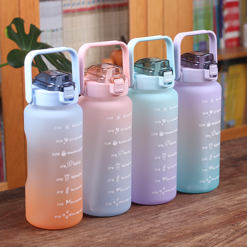 BOTOL MINUM MOTIVASI 2 LITER TUTUP FLIP BPA Free + SEDOTAN