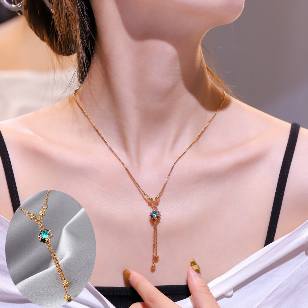 ♥✅COD✨Mewah Kalung Titanium Wanita Anti Karat Elegan Permata Liontin Berlapis Emas Korean Style D089-2