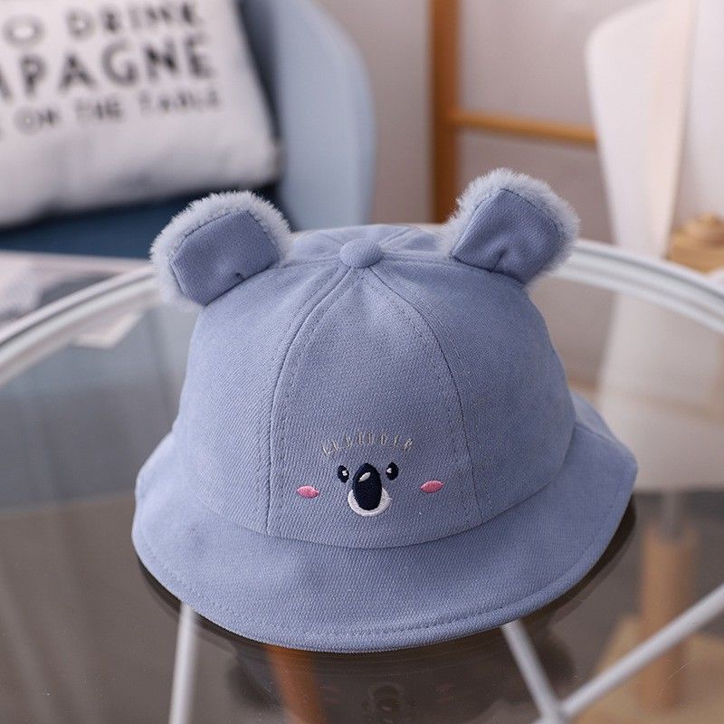 TOPI BUCKET FASHION ANAK BAYI BALITA MOTIF KOALA BULU LUCU BABY HAT IMPORT-biru